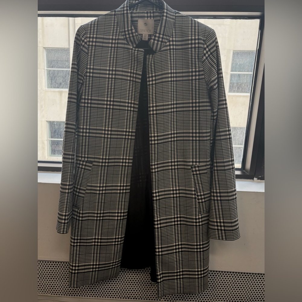 Elegant Black and White Plaid Trench Coat
